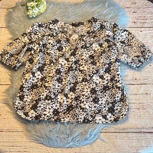 Talbots Black and White Floral Blouse sz MP